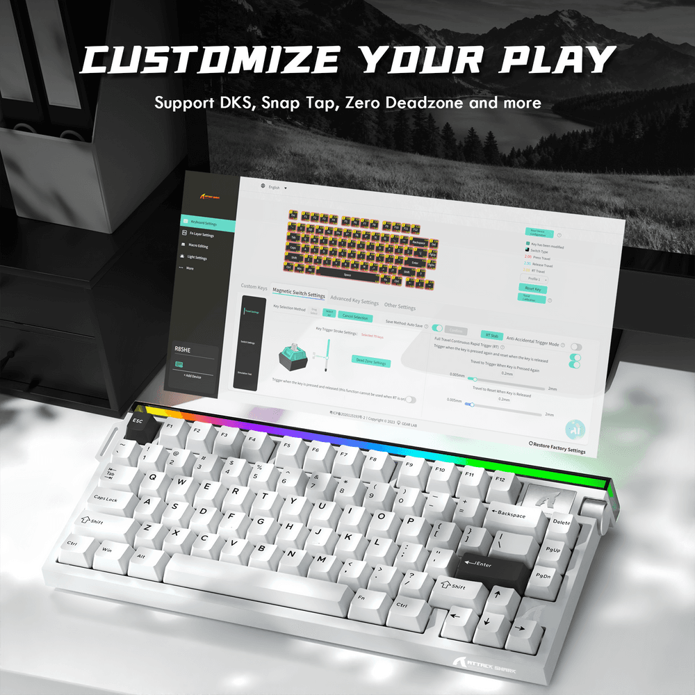 ATTACK SHARK ATTACK SHARK R85 HE Magnetic Switch Gaming Keyboard, 75% Wired, 8KHz Polling, 0.005mm Rapid Trigger Accuracy, & Custom RGB Lightbox, White | R85 HE - product view 3 of 6