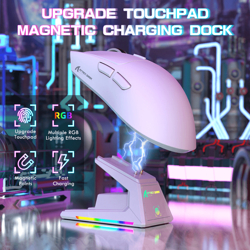 ATTACK SHARK ATTACK SHARK X1 Wireless Gaming Mouse with Touchpad RGB Charging Dock, 53g Ultra-Light, 40K DPI PAW3395PRO Sensor, & 100M Omron Switches, White | X1 - product view 2 of 7