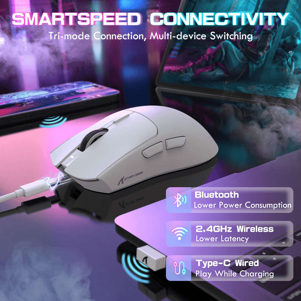 ATTACK SHARK ATTACK SHARK X1 Wireless Gaming Mouse with Touchpad RGB Charging Dock, 53g Ultra-Light, 40K DPI PAW3395PRO Sensor, & 100M Omron Switches, White | X1 - product view 3 of 7