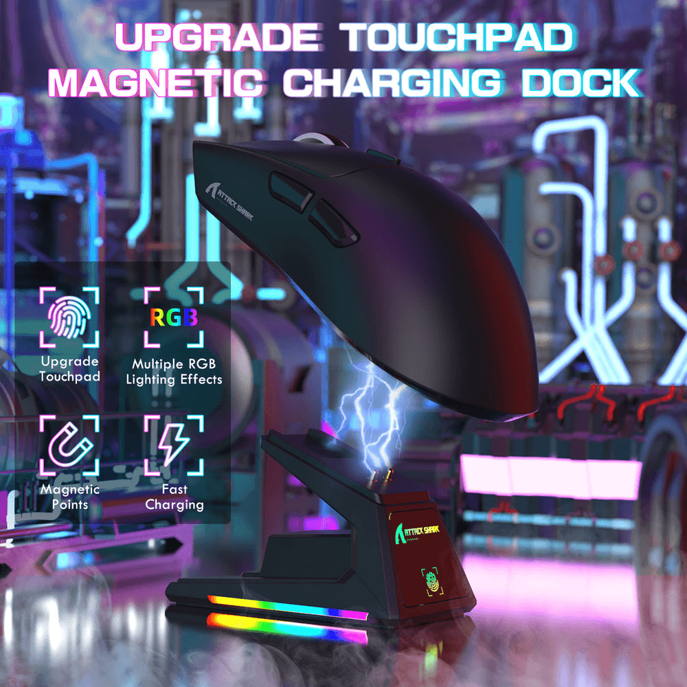 ATTACK SHARK ATTACK SHARK X1 Wireless Gaming Mouse with Touchpad RGB Charging Dock, 53g Ultra-Light, 40K DPI PAW3395PRO Sensor, & 100M Omron Switches, Black | X1 - product view 2 of 7