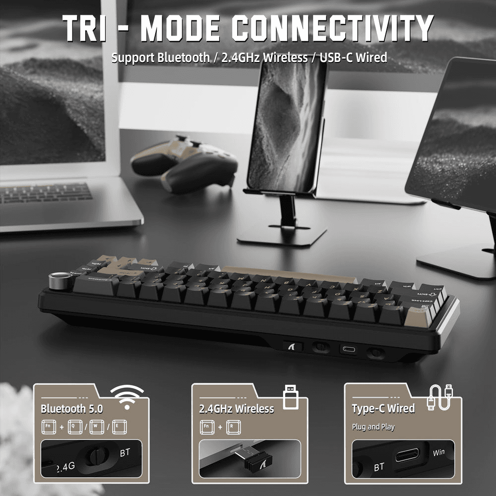ATTACK SHARK ATTACK SHARK X66 Wireless Gasket Mechanical Keyboard, 60% Layout, Side-Printed PBT Keycaps, Pre-Lubed Strawberry Switches, & 5-Layer Sound Dampening, Starry Black | X66 - product view 3 of 7