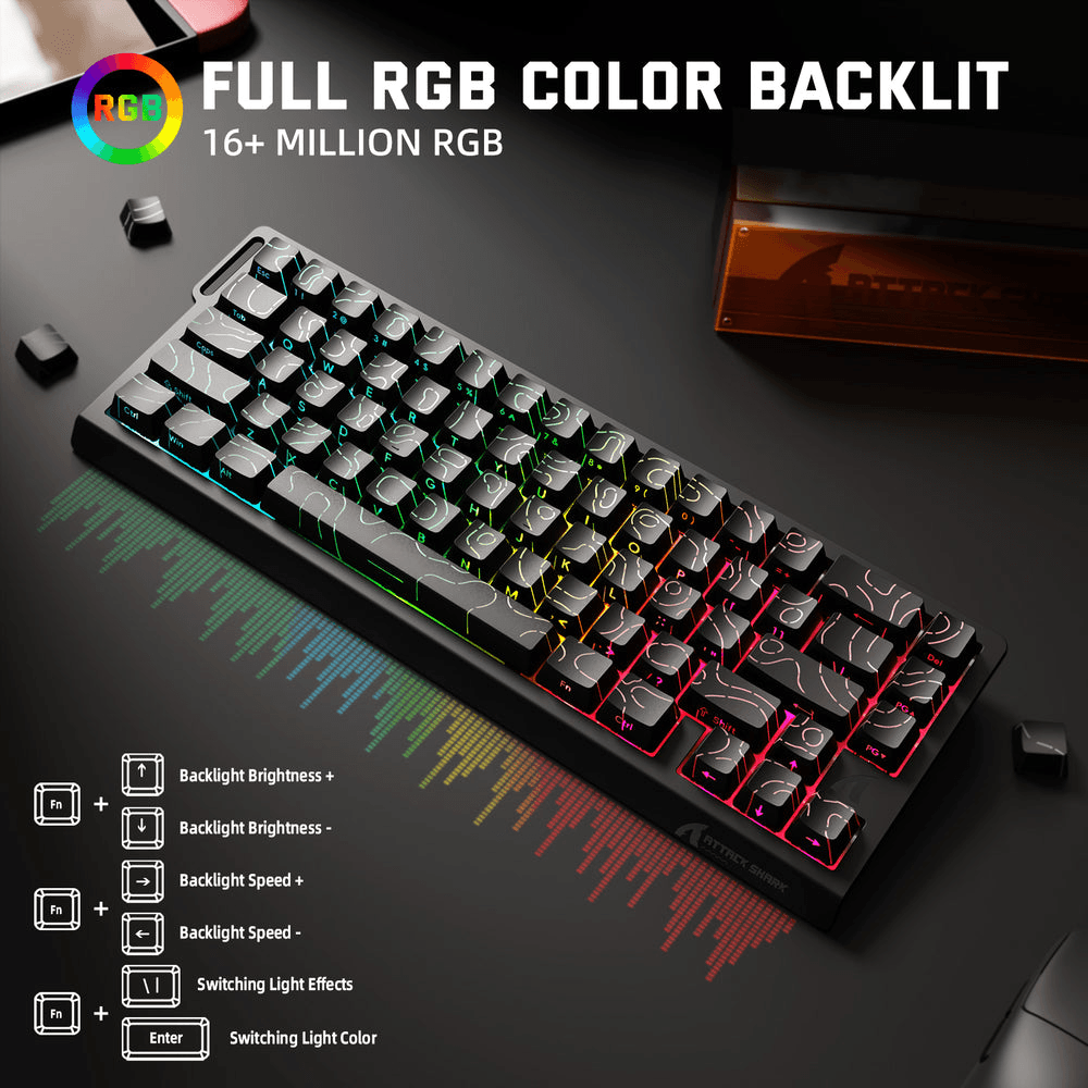 ATTACK SHARK ATTACK SHARK X68 PRO HE Wireless Magnetic Gaming Keyboard, 60% Ultra-Compact Tri-Mode, 8KHz Polling, & 0.01mm Rapid Trigger, Black Contour Line | X68 PRO HE - product view 3 of 6
