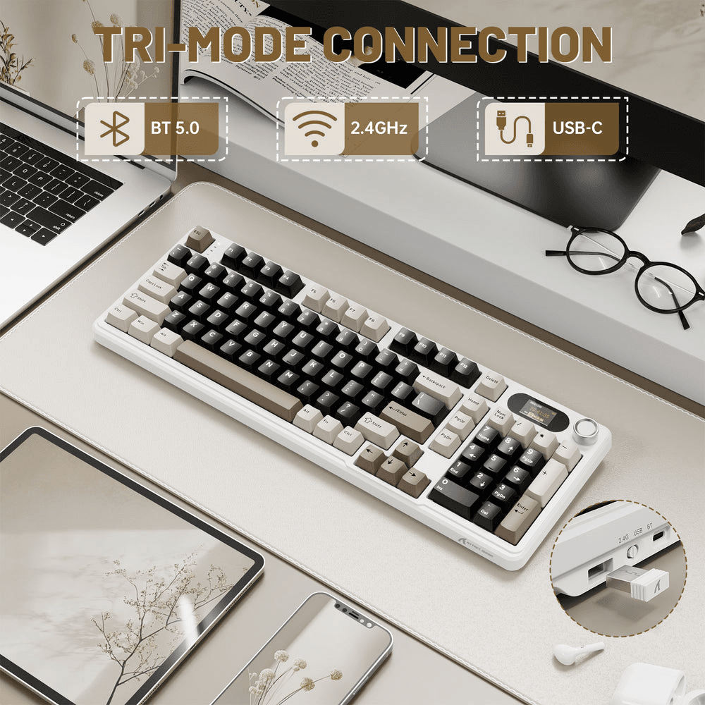 ATTACK SHARK ATTACK SHARK X98 PRO Wireless Gaming Keyboard, 99-Key Gasket Mount, Tri-Mode LED Color Display, & 5-Layer Muffler Tech, Cheese White | X98 PRO - product view 3 of 7