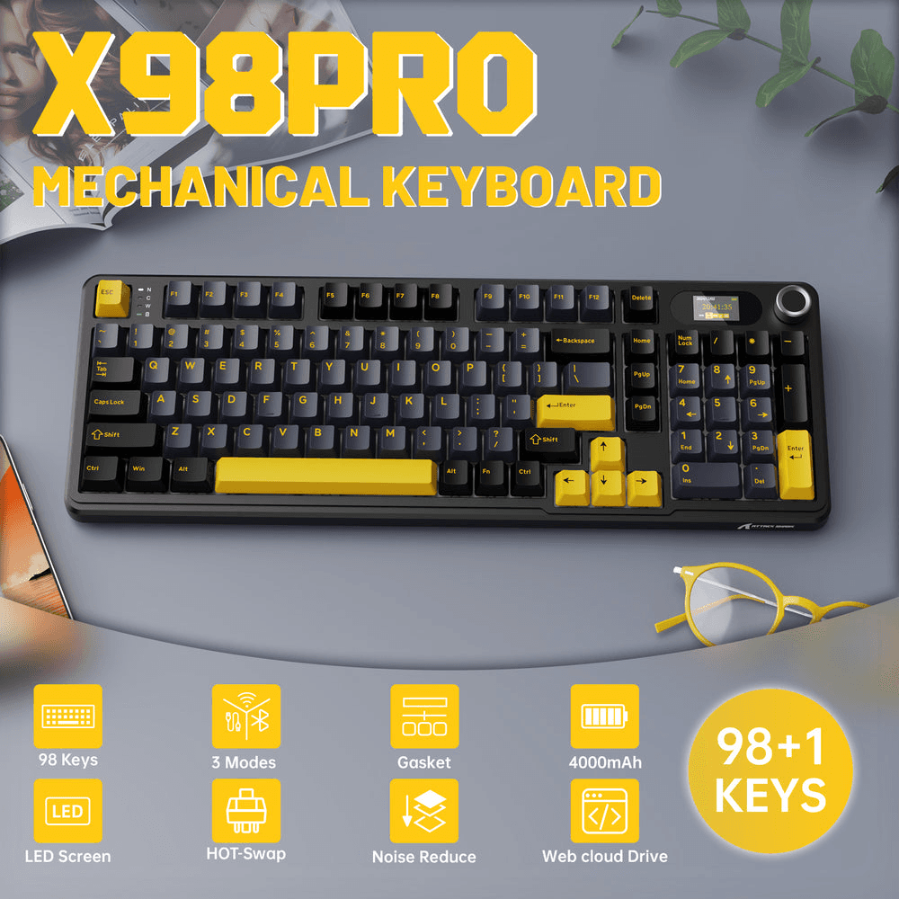 ATTACK SHARK ATTACK SHARK X98 PRO Wireless Gaming Keyboard, 99-Key Gasket Mount, Tri-Mode LED Color Display, & 5-Layer Muffler Tech, Star Black | X98 PRO - product view 2 of 6