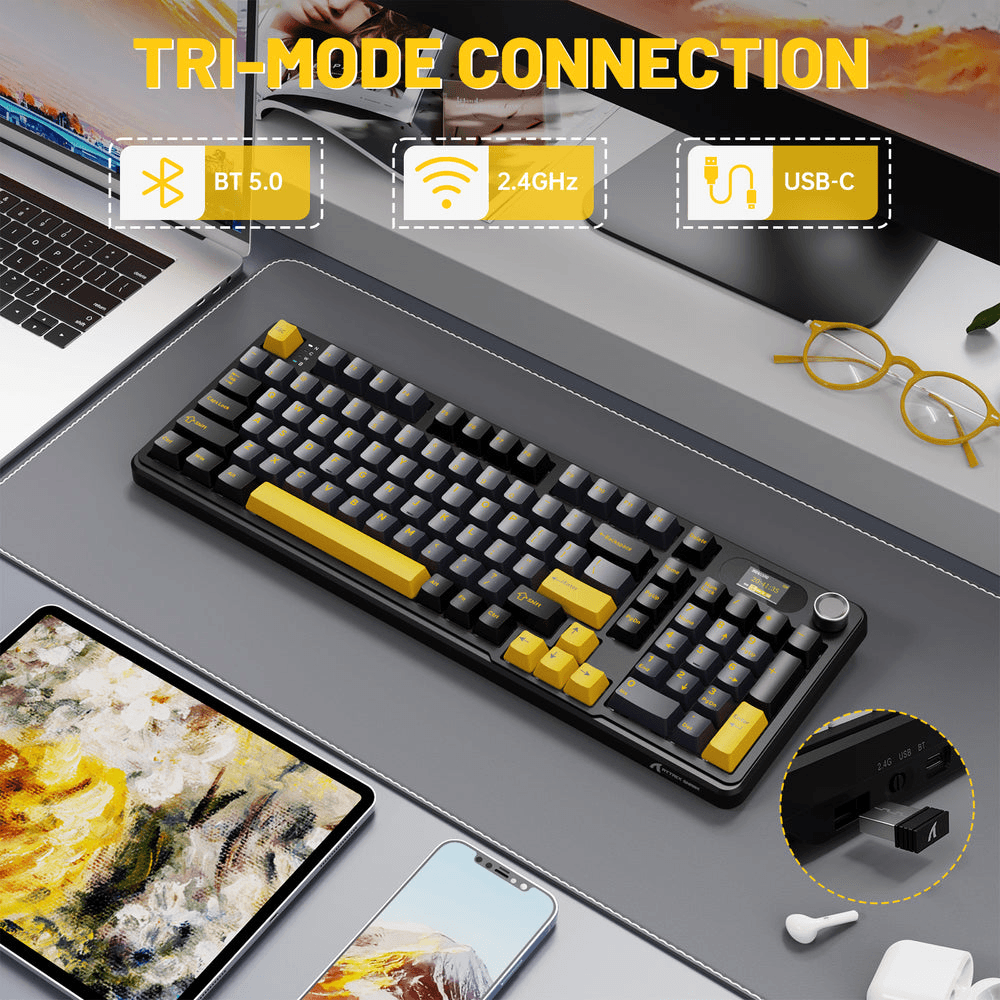 ATTACK SHARK ATTACK SHARK X98 PRO Wireless Gaming Keyboard, 99-Key Gasket Mount, Tri-Mode LED Color Display, & 5-Layer Muffler Tech, Star Black | X98 PRO - product view 3 of 6