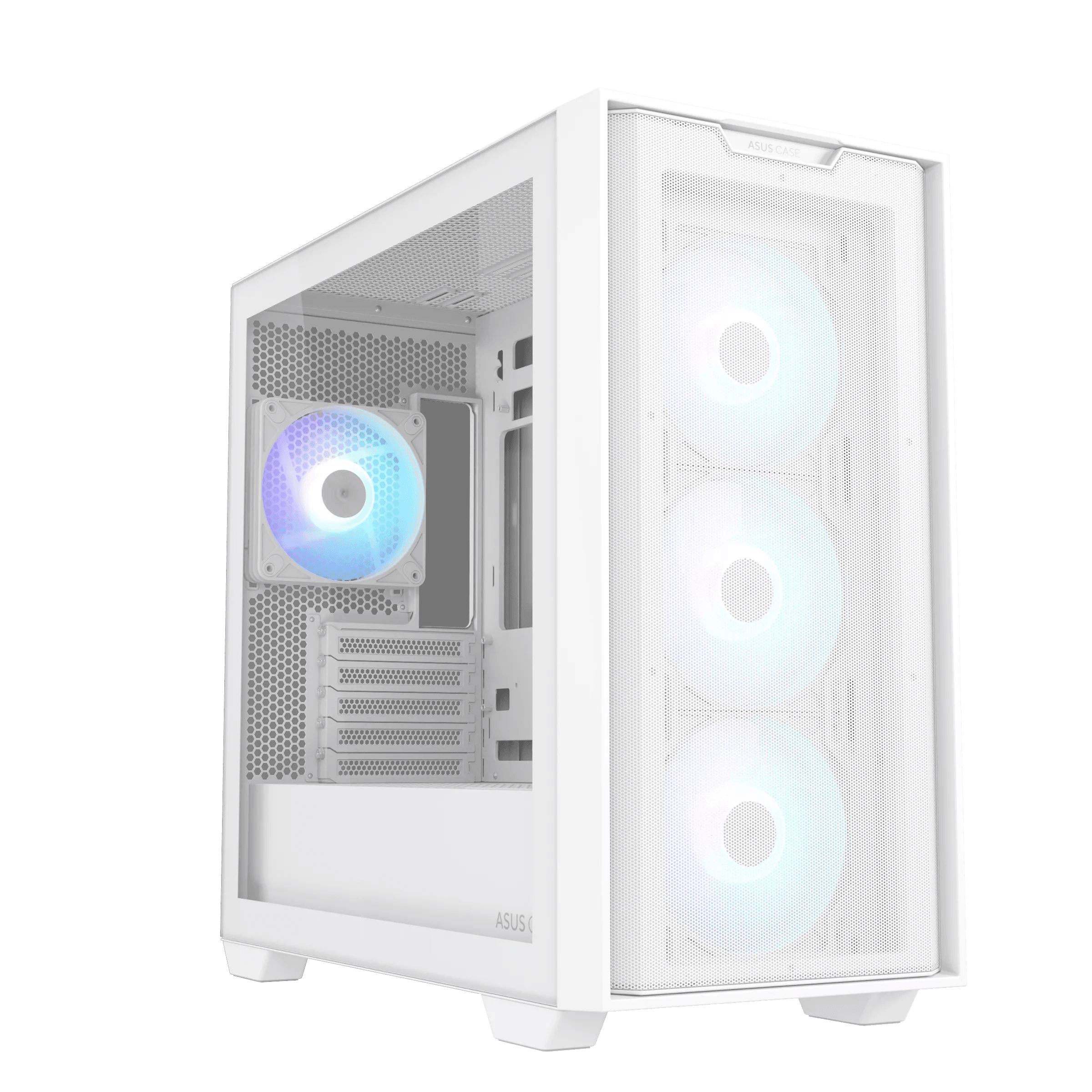 ASUS A21 PLUS microATX White Computer Case, 4x pre-installed ARGB fan, Supports Hidden-connector MoBo, 360mm radiators & 380mm Graphics cards | 90DC00H3-B19000