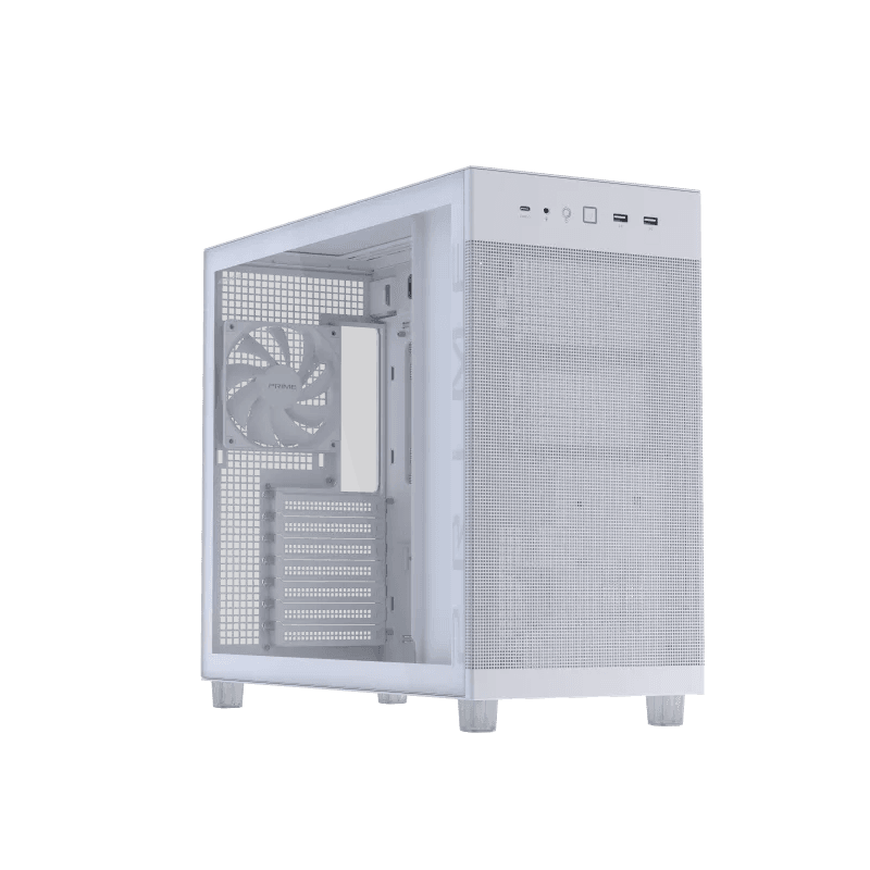 ASUS Prime AP303 - Tempered Glass Panel Compact 44-liter ATX White Gaming Case, Graphics cards up to 360mm, 360mm radiators, ATX PSUs, Front Panel USB Type-C Support | 90DC00V0-B39010