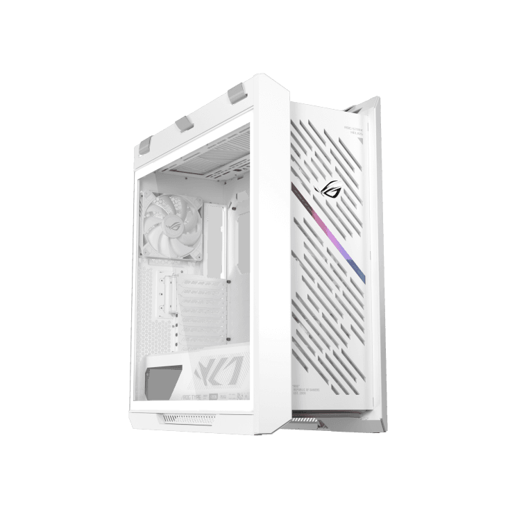 ASUS ROG Strix Helios II EATX White mid-tower Gaming Case, with Dual Tempered Glass Side Panels, Pre-installed 4x 140mm Fans, Aluminum Frame, Supports up to 450mm GPU, upto 420mm Radiator, Advanced I/O panel | 90DC00W3-B39000 – Buy Online