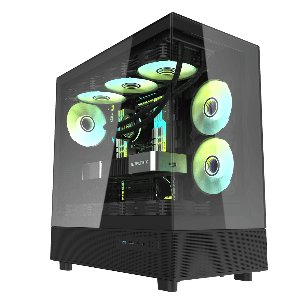 Darkflash DPX90 ATX/M-ATX/M-ITX Gaming Pc case With 3 ARGB Fans, 270 Panoramic Pillarless Design, Tempered Glass Panels, Supports 360mm Radiators, USB Type-C