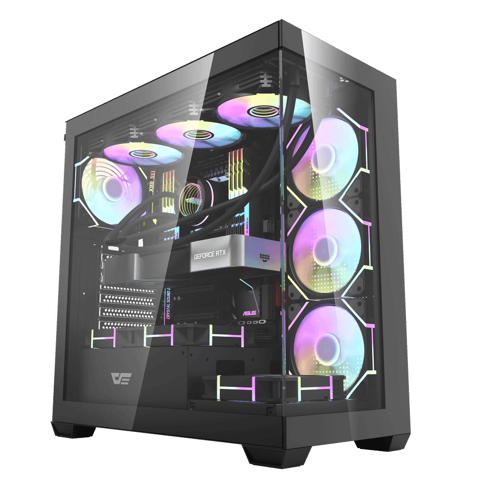 DarkFlash DS900 ATX M-ATX ITX Gaming PC Case with 7 ARGB Fans Pre-Installed, Tempered Glass Panels, Type-C Port, 0.5 SPCC Computer Case