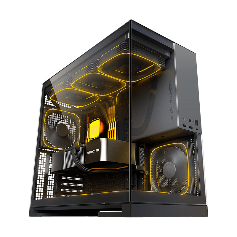 Geometric Future Model 5 Glass Tower Case, Supports 420mm Radiator, E-ATX Motherboards, 5 Preinstalled Fans | GEO-M5F-BG – Buy Online