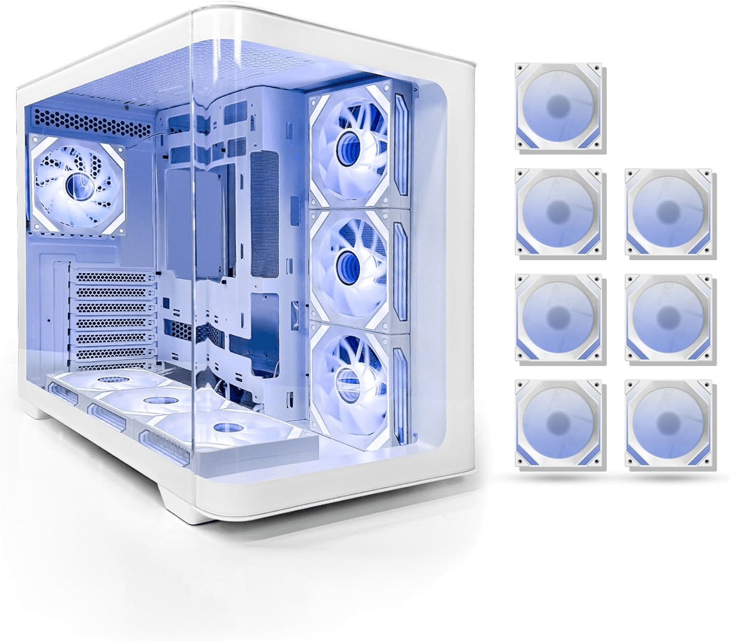 Tortox Curvo Gaming PC White Case ATX/M-ATX/ITX Gaming PC Case with 7x 120mm ARGB PWM Case Fans, 360MM Radiator Support, Type-C USB Port