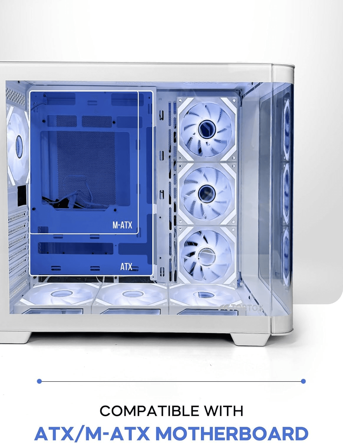 Other Tortox Curvo Gaming PC White Case ATX/M-ATX/ITX Gaming PC Case with 7x 120mm ARGB PWM Case Fans, 360MM Radiator Support, Type-C USB Port - product view 3 of 7