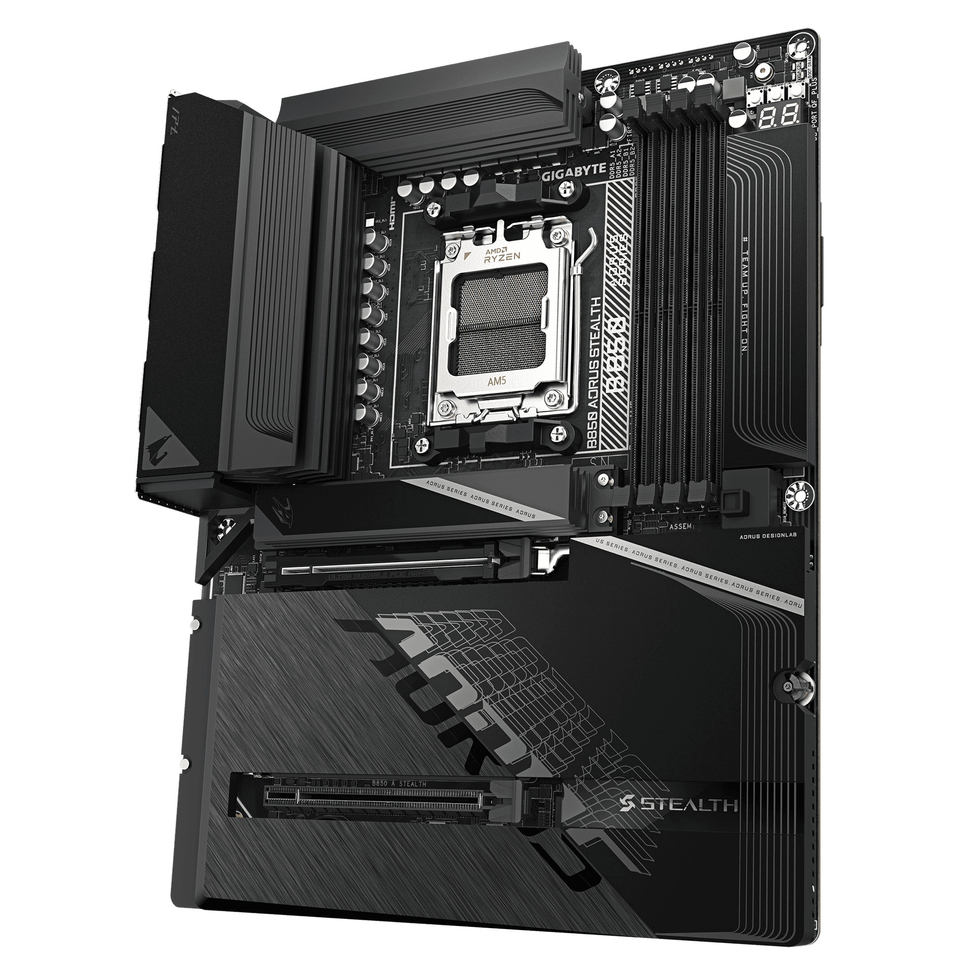 Gigabyte GIGABYTE B850 AORUS STEALTH AMD AM5 ATX Motherboard, DDR5, PCIe 5.0, Wi-Fi 7, Hidden Connector Design - product view 3 of 6