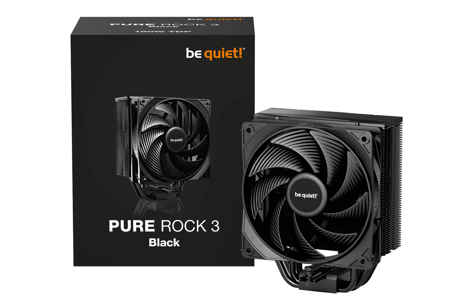 Be quiet! be quiet! Pure Rock 3 Black CPU Air Cooler | 4 High Performance 6mm Heat Pipes with HDT Technology | 120mm PWM Fan | AMD:AM4 AM5/Intel LGA 1700/1150/1151/1200 | Black | BK039 BK039 - product view 1 of 6