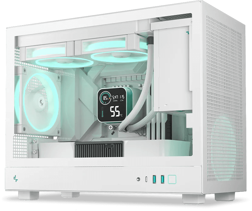 White Mini Gaming PC: AMD Ryzen 7 9800X3D + ASUS DUAL RTX 5060 Ti OC Edition 16GB GDDR7, 32GB DDR5 6000MHz RGB, 1TB NVMe SSD, 240mm DeepCool ARGB AIO, 750W 80+ Gold PSU, DeepCool CH160 PLUS Portable ITX Case