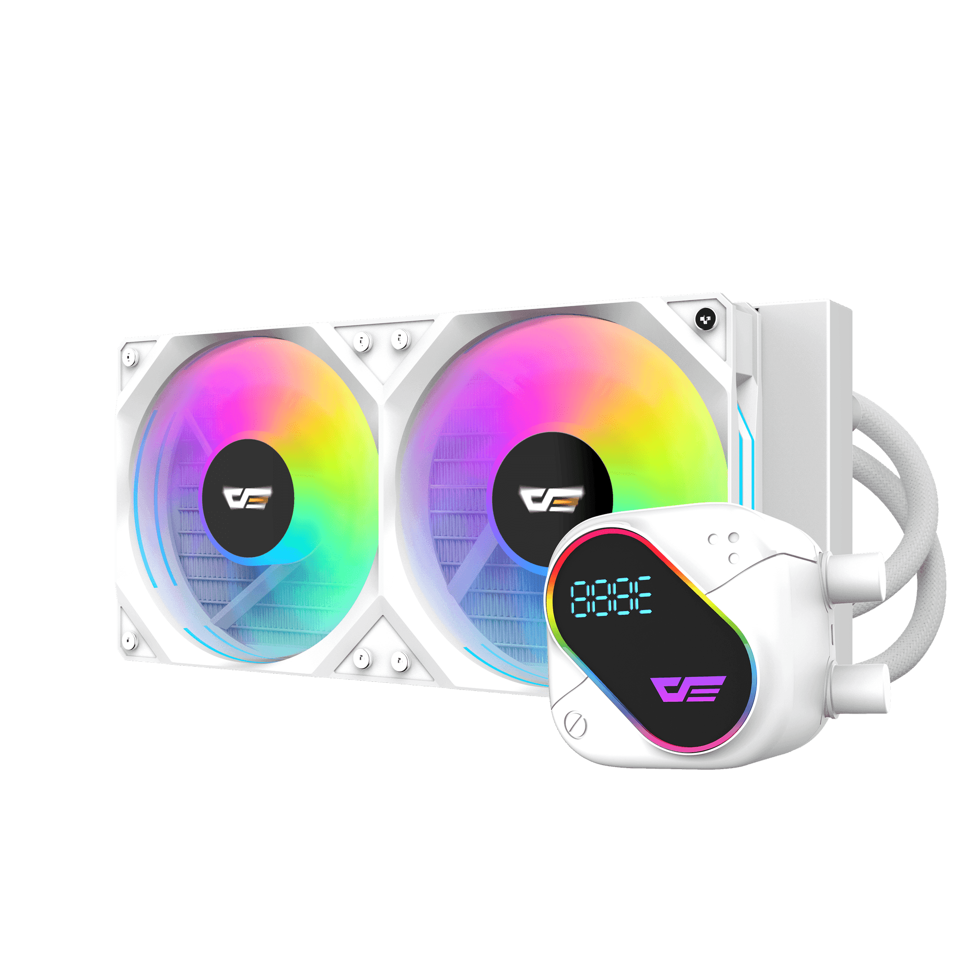 DarkFlash EXPLORE DO240 White CPU Cooler, 3-in-1 Combined Row Fan Design, Copper-based Water Block, Segment LCD Screen