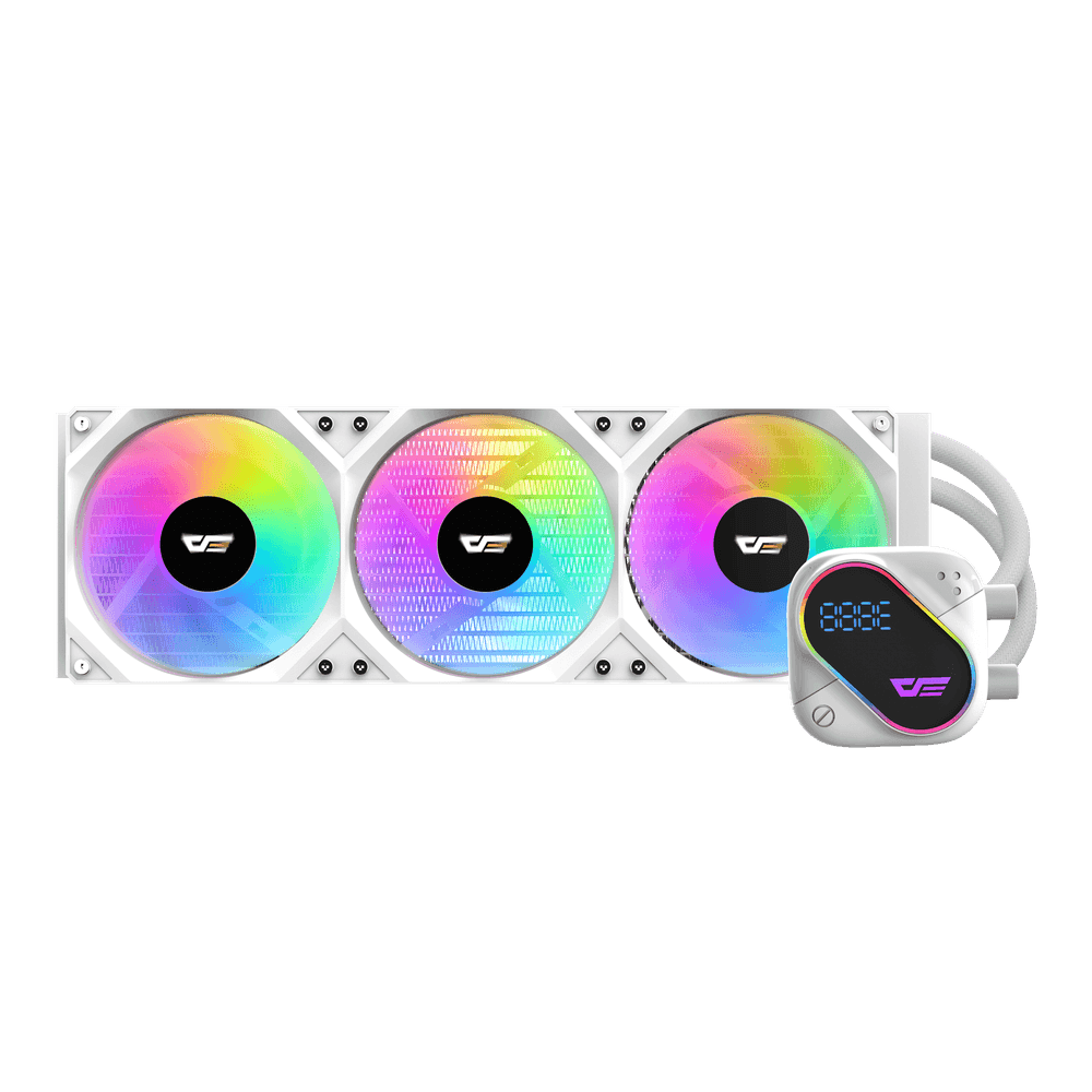 DarkFlash EXPLORE DO360 White CPU Cooler, Segment LCD Screen, ARGB Integration Support, 3-in-1 Combined Row Fan Design