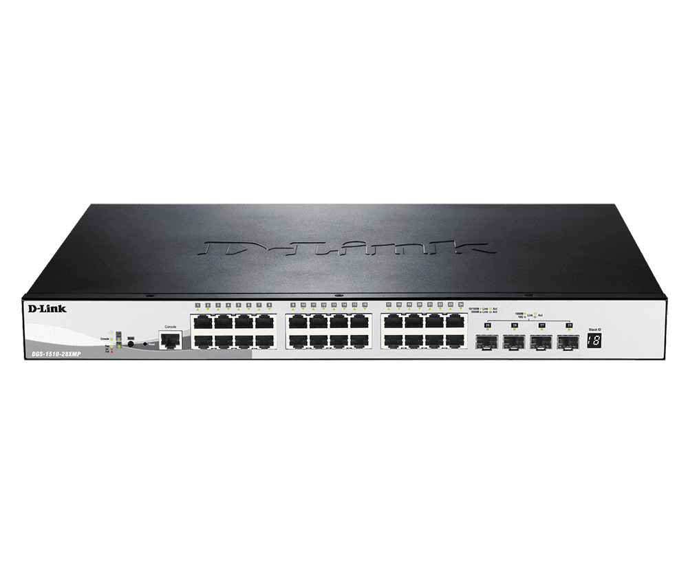 D-Link DGS-1510-28XMP Smart Managed Switch, 24-Port Gigabit PoE, 4x 10G SFP+ Uplinks, 370W PoE Budget, L2/L3 Static Routing, Stackable – Buy Online