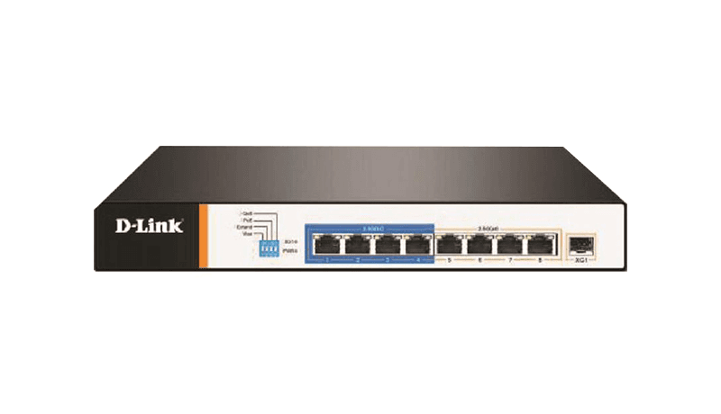 D-Link DMS-F109TP 8 Port Multi-Gigabit PoE Switch, 8-Port 2.5G PoE++ (150W), 1-Port 10G SFP+ Uplink, 90W Ultra PoE Support, 250m Extended Range | DMS-F109TP – Buy Online