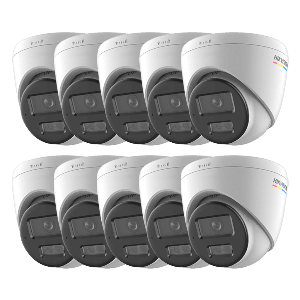 Hikvision IP Camera x10 Bundle, Hikvision DS-2CD1327G2H-LIU Smart Hybrid Light Fixed Turret Network Camera, Built-in microphone, Human and Vehicle Detection