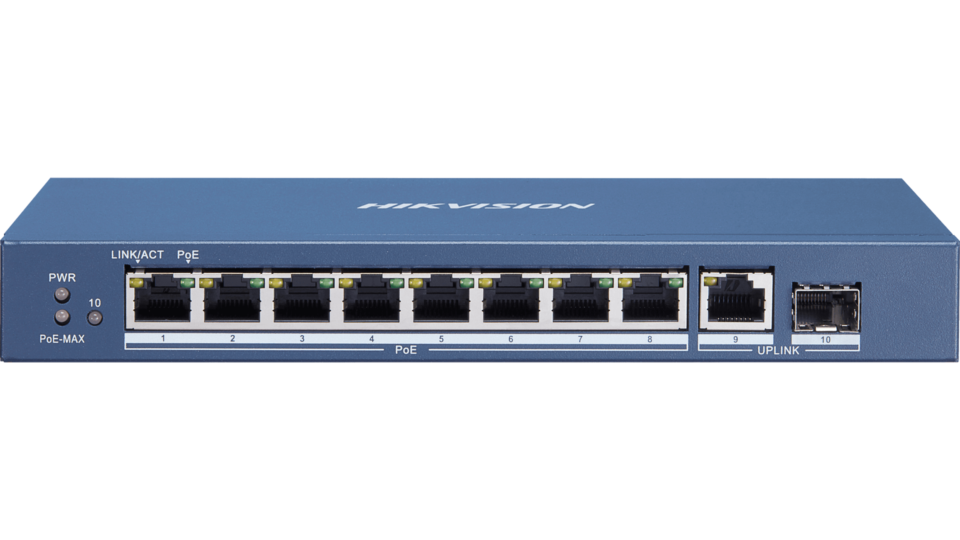 Hikvision DS-3E0510P-E/M 8-Port Gigabit PoE Switch, 58W Budget, 1x Gigabit Uplink & 1x SFP Fiber Port, 6KV Surge Protection, Unmanaged Fanless Metal Design – Buy Online