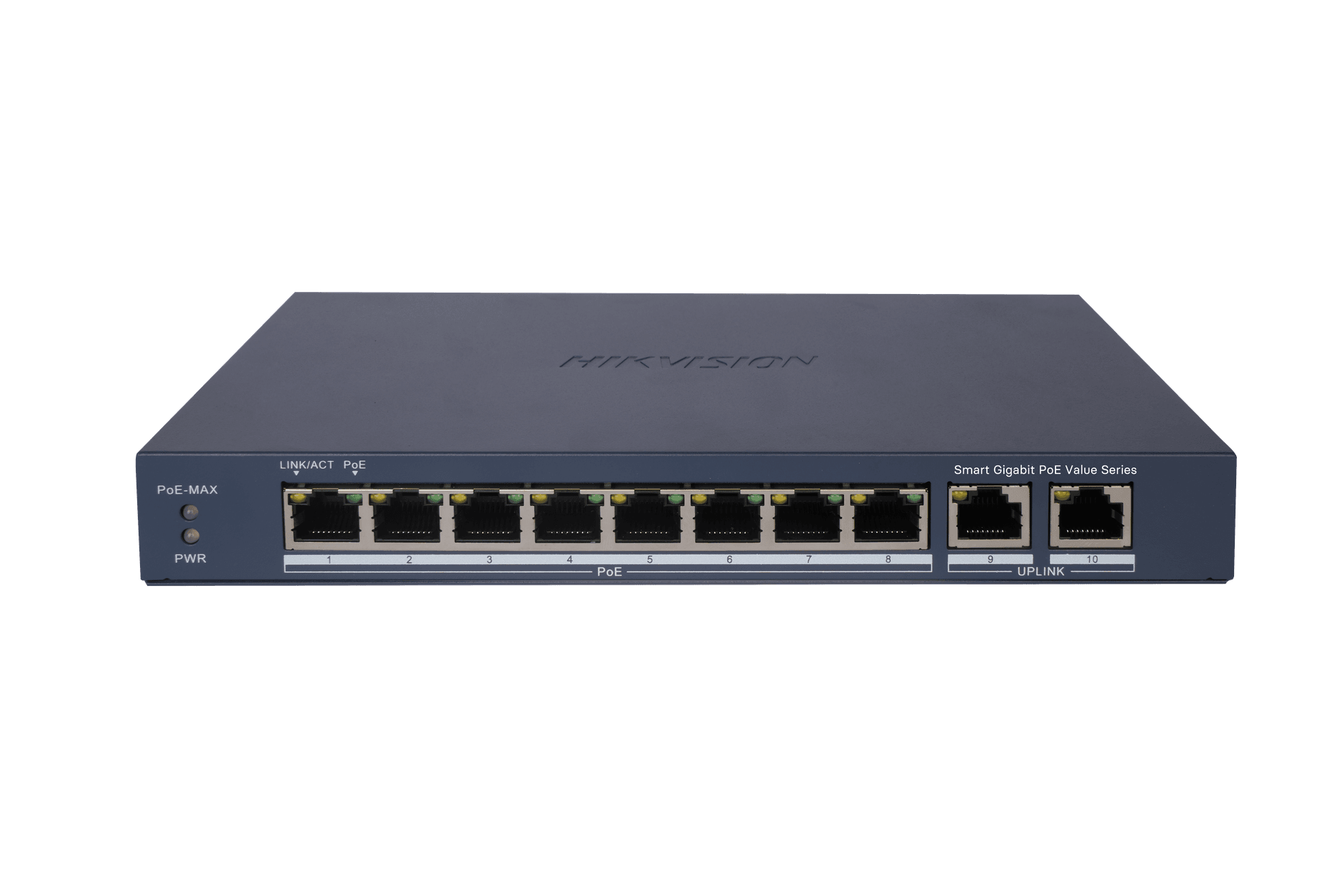 HIKVISION Hikvision DS-3E1510P-EI/M 8-Port Gigabit Smart Managed PoE Switch, 8× PoE + 2× RJ45 Uplink, 60W PoE Budget, VLAN, Long-Range 300m PoE, 6KV Surge Protection - product view 1 of 1