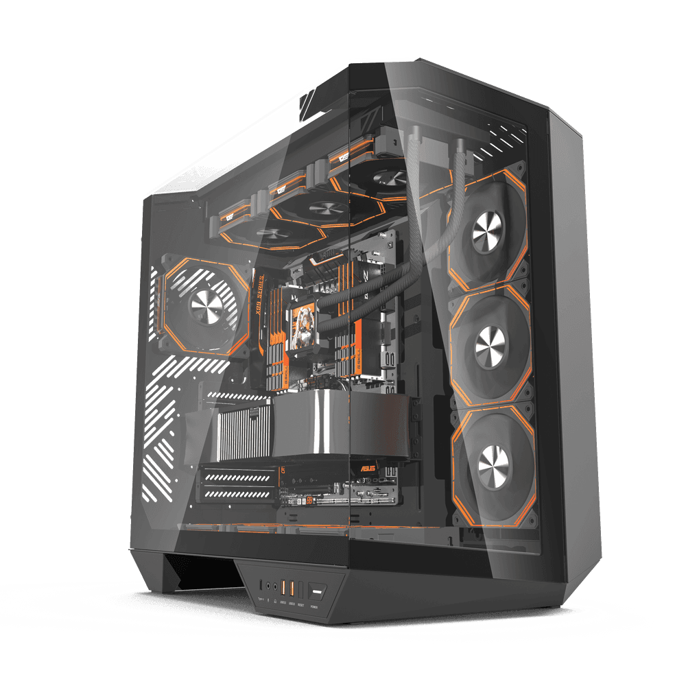 Darkflash DY470 ATX/MATX/ITX Triple Glass Black Gaming PC Case with 4x 120MM ARGB Fans & GPU Holder, Triple Glass Design, Supports 360MM Radiators, USB Type-C