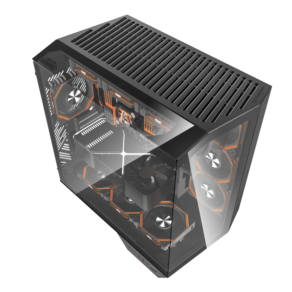 Darkflash Darkflash DY470 ATX/MATX/ITX Triple Glass Black Gaming PC Case with 4x 120MM ARGB Fans & GPU Holder, Triple Glass Design, Supports 360MM Radiators, USB Type-C - product view 3 of 7