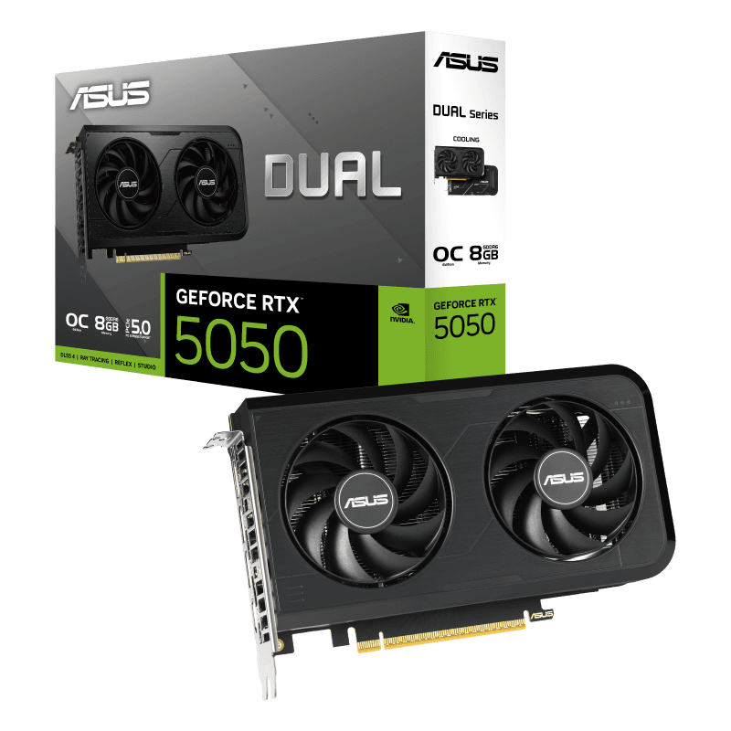 ASUS Dual GeForce RTX 5050 8GB GDDR6 OC Edition Graphics card, 2677 MHz (OC Mode), Blackwell Architecture | 90YV0N72-M0NA00 – Buy Online
