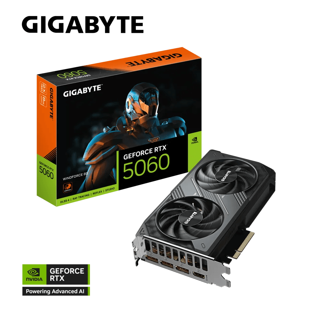 Gigabyte GeForce RTX 5060 WINDFORCE 8GB GDDR7 Graphics Card, 128 bit 28 Gbps, PCIe 5.0, Dual Fan Cooling, Black DLSS4 | GV-N5060WF2-8GD – Buy Online