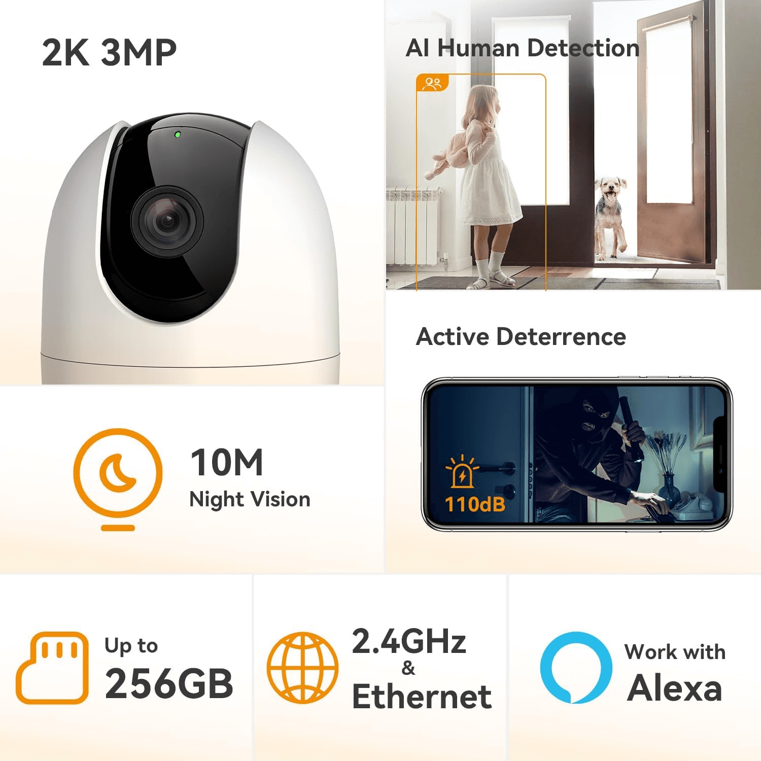 IMOU IMOU IPC-K2EP-3H1W Ranger 2 3MP Smart Indoor Security Camera, 2K Resolution, Wi-Fi 6, 360° Pan & Tilt, AI Human Detection | Privacy Mode - product view 3 of 5