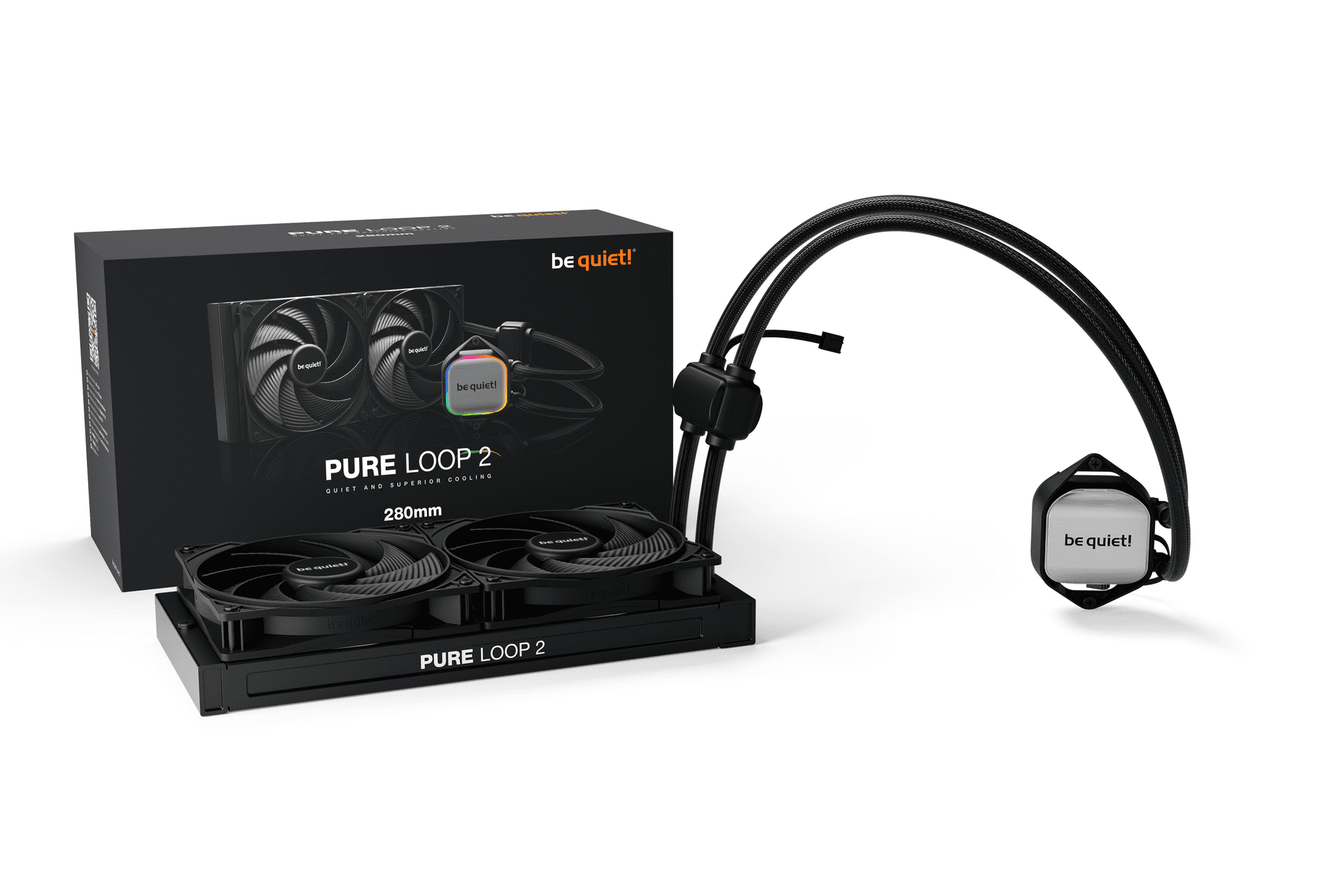 Be quiet! be quiet! Pure Loop 2 280mm AIO Liquid CPU Cooler, Dual Pure Wings Fans, ARGB Block, Doubly Decoupled PWM Pump, Refillable Design | BW018 - product view 2 of 5