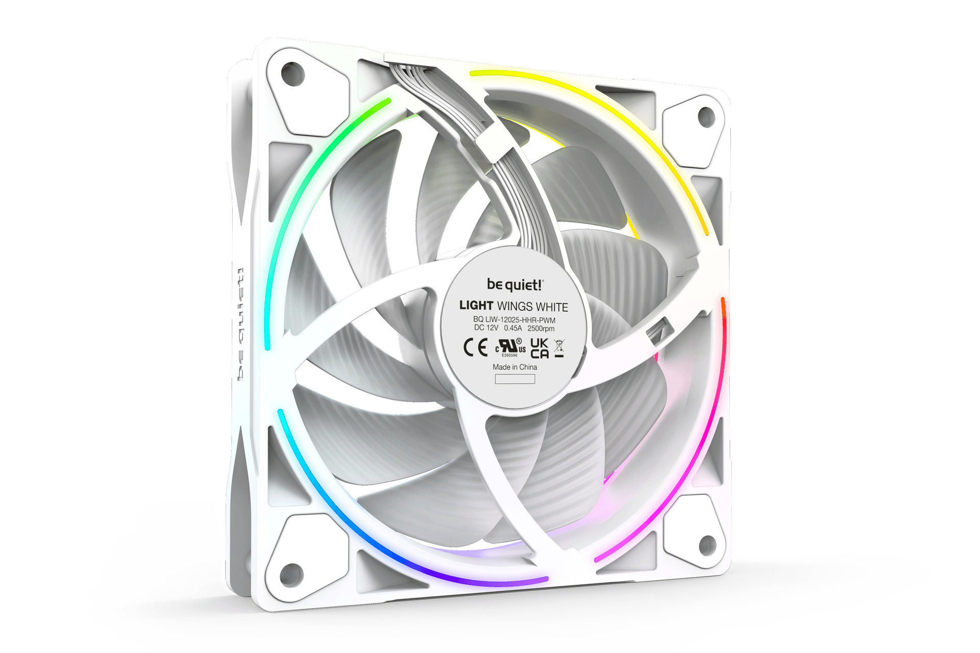 Be Quiet! Light Wings 120mm PWM High-Speed ARGB Case Fans, 9 Silence-Optimized Fan Blades, Up to 88.86 CFM Airflow & 2500 RPM Fan Speed, Rifle Bearing Technology, Triple Pack, White | BL101 - product view 2 of 6