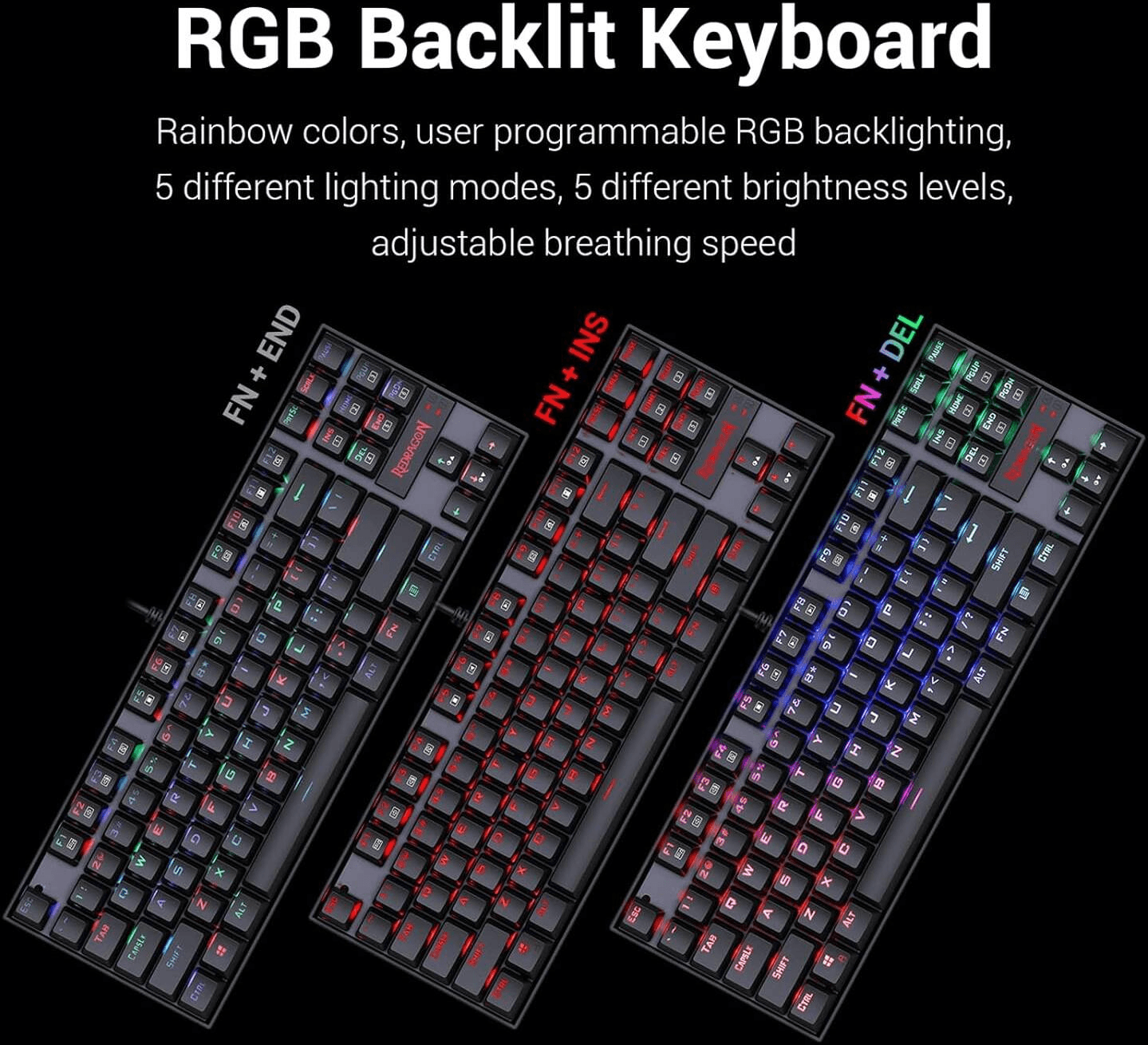 Redragon Redragon K552 Kumara RGB Mechanical Gaming Keyboard, Custom Red Switches, 87-Key TKL, Anti-Ghosting | K552RGB-1-RED - product view 3 of 3