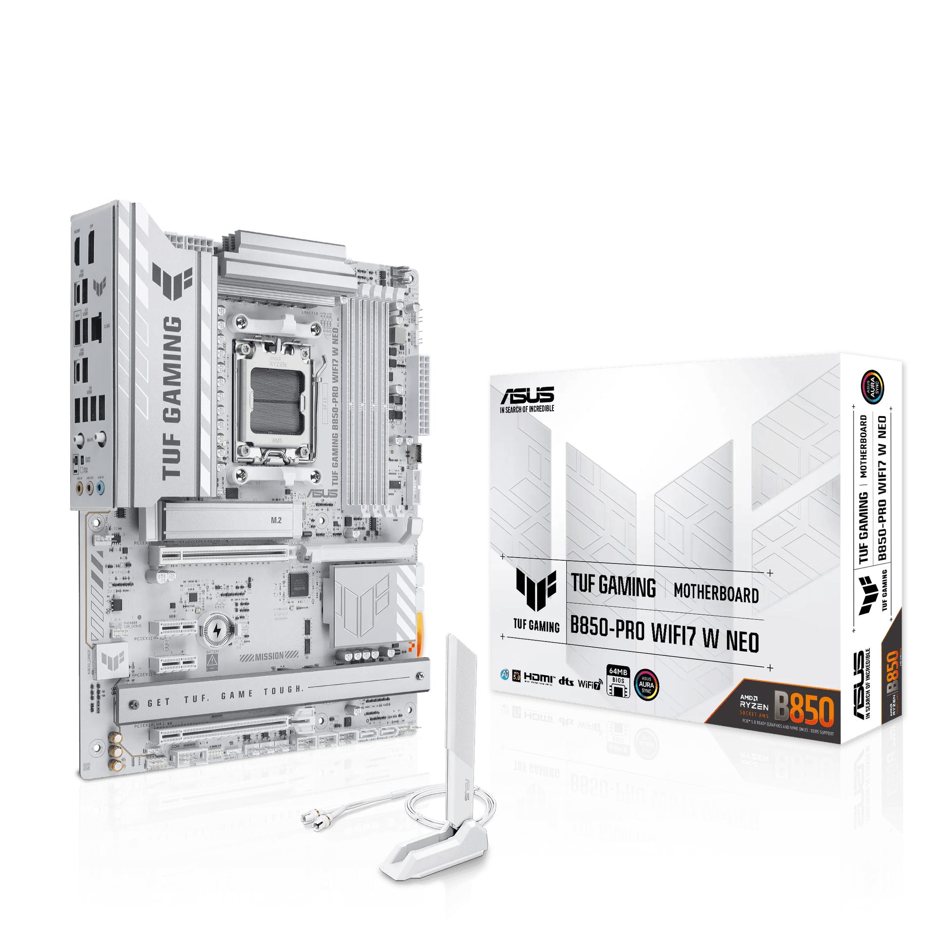 ASUS TUF GAMING B850-PRO WIFI7 W NEO AMD White AM5 Motherboard, DDR5 8400+ (OC), Ryzen 9000 Ready, WiFi 7, PCIe 5.0, AI Solution, 2.5Gb Ethernet | 90MB1NW0-M0EAY0 – Buy Online