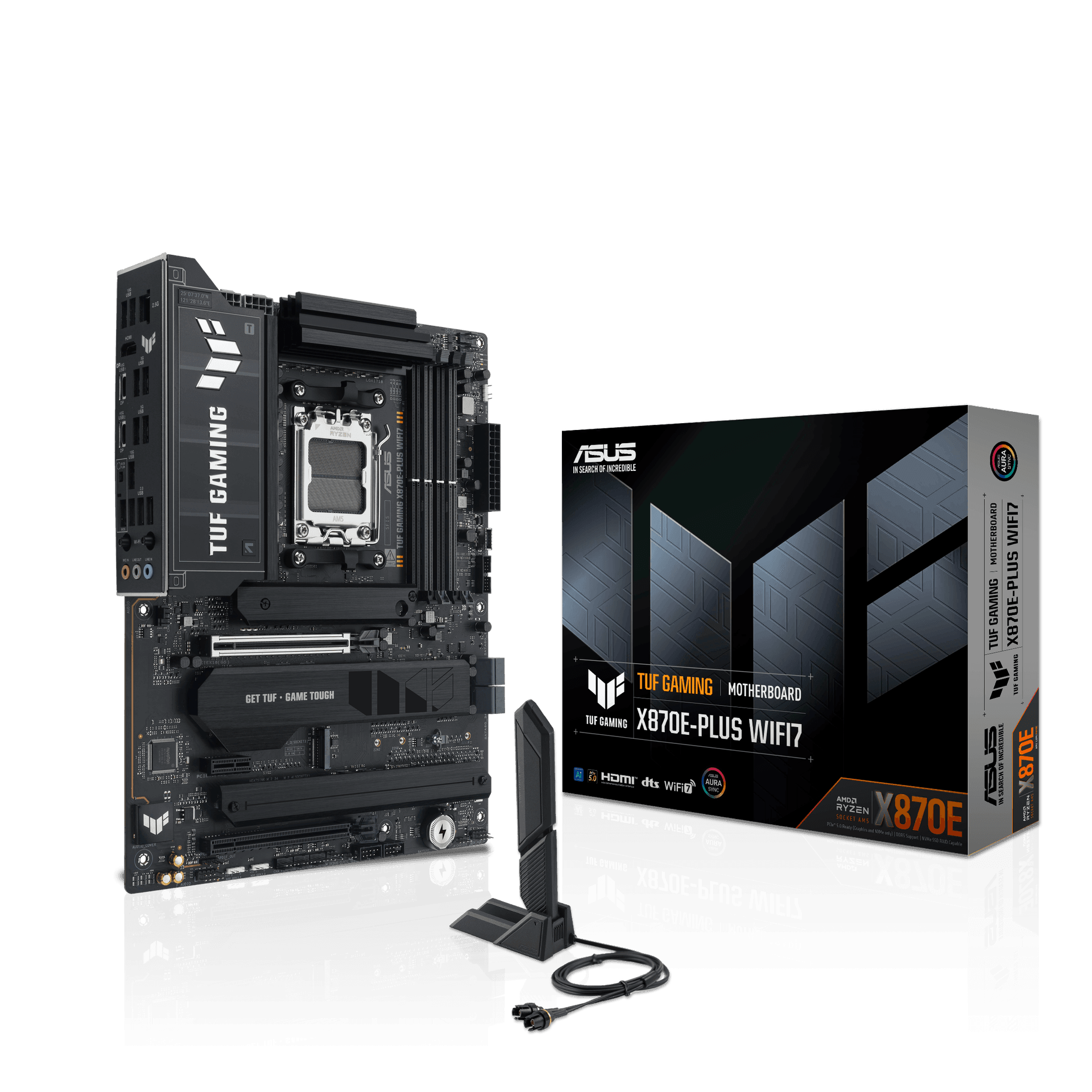 ASUS TUF GAMING AMD X870E AM5 ATX Motherboard, Advanced AI PC ready, DDR5, PCIe 5.0, 4x M.2 slots 2x PCIe 5.0, Wi-Fi 7, BIOS FlashBack&trade, ARGB Gen 2 headers, Aura Sync, Q-Antenna, Q-Dashboard, AI Cooling II, AI Networking II and AI Overclocking |  90MB1M70-M0EAY0 – Buy Online