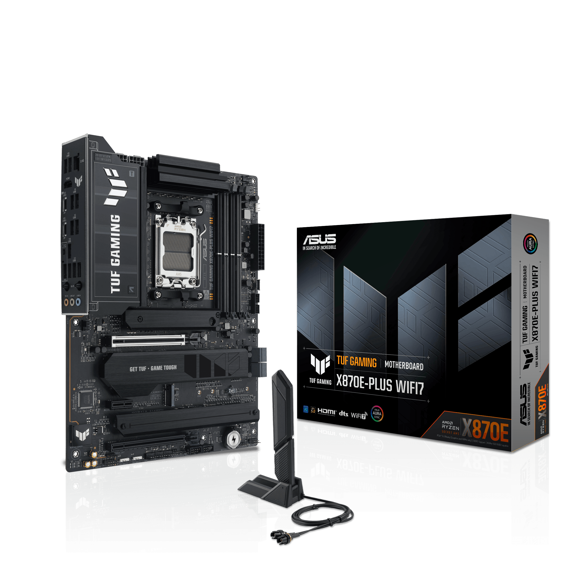 ASUS TUF GAMING AMD X870E AM5 ATX Motherboard, Advanced AI PC ready, DDR5, PCIe 5.0, 4x M.2 slots 2x PCIe 5.0, Wi-Fi 7, BIOS FlashBack&trade, ARGB Gen 2 headers, Aura Sync, Q-Antenna, Q-Dashboard, AI Cooling II, AI Networking II and AI Overclocking |  90MB1M70-M0EAY0