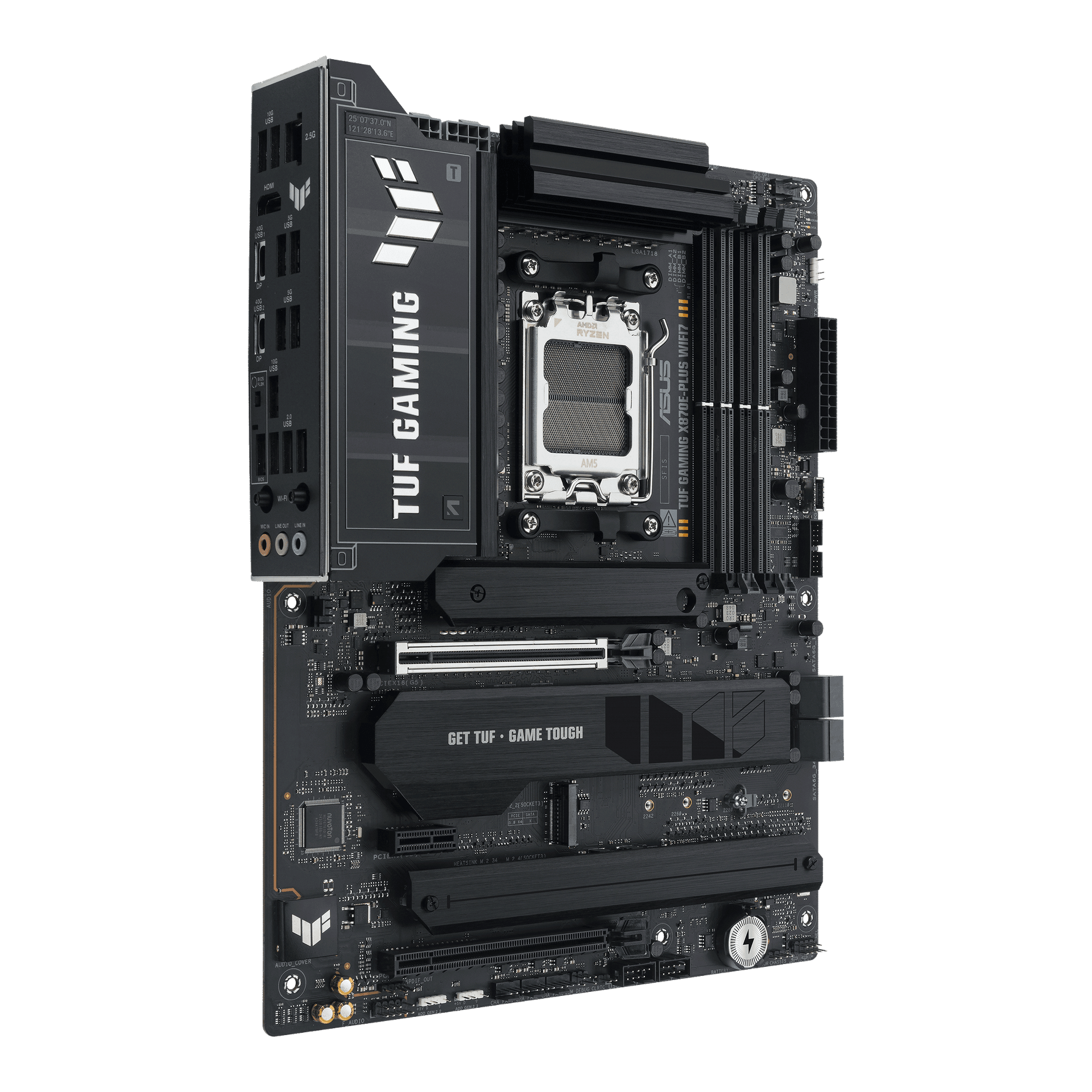 Asus ASUS TUF GAMING AMD X870E AM5 ATX Motherboard, Advanced AI PC ready, DDR5, PCIe 5.0, 4x M.2 slots 2x PCIe 5.0, Wi-Fi 7, BIOS FlashBack&trade, ARGB Gen 2 headers, Aura Sync, Q-Antenna, Q-Dashboard, AI Cooling II, AI Networking II and AI Overclocking |  90MB1M70-M0EAY0 - product view 3 of 8