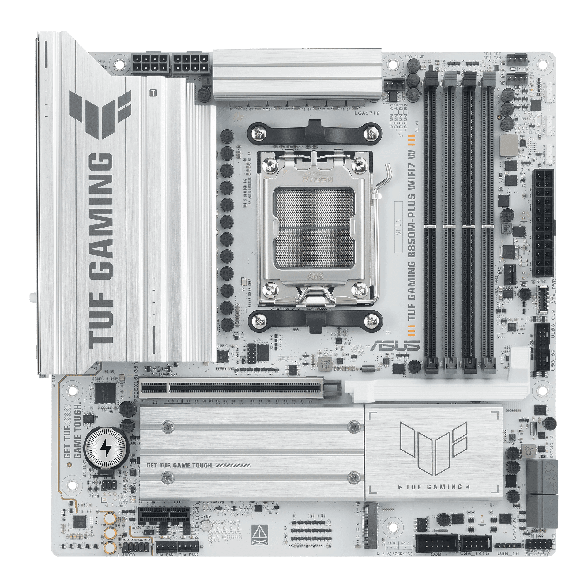 ASUS TUF GAMING B850M-PLUS WIFI7 W Micro-ATX AMD AM5 Motherboard, 4x DIMM slots, max. 256GB DDR5, PCIe 5.0, Wi-Fi 7, 2.5Gb LAN | 90MB1MD0-M0EAY0 – Buy Online