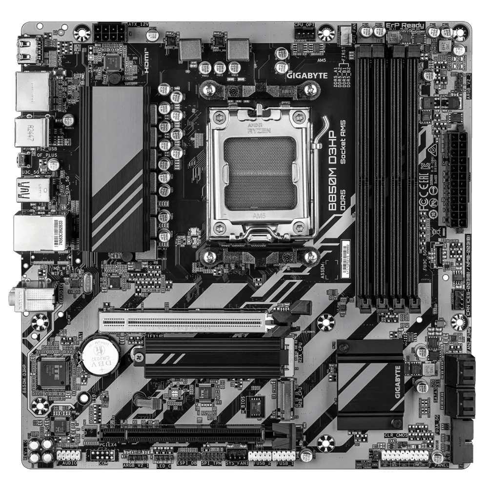 Gigabyte Gigabyte B850M D3HP Micro ATX (mATX) Motherboard, AMD AM5, DDR5-8200+, PCIe 5.0, X3D Turbo Mode, Dual M.2 | 9MB85MHP-00-G10 - product view 3 of 4