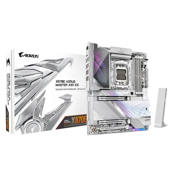 Gigabyte X870E AORUS MASTER X3D ICE ATX Motherboard, AMD AM5, Wi-Fi 7, Dual USB4, 10GbE LAN, DDR5 9000(OC), PCIe 5.0 | X870E A MASTER X ICE – Buy Online