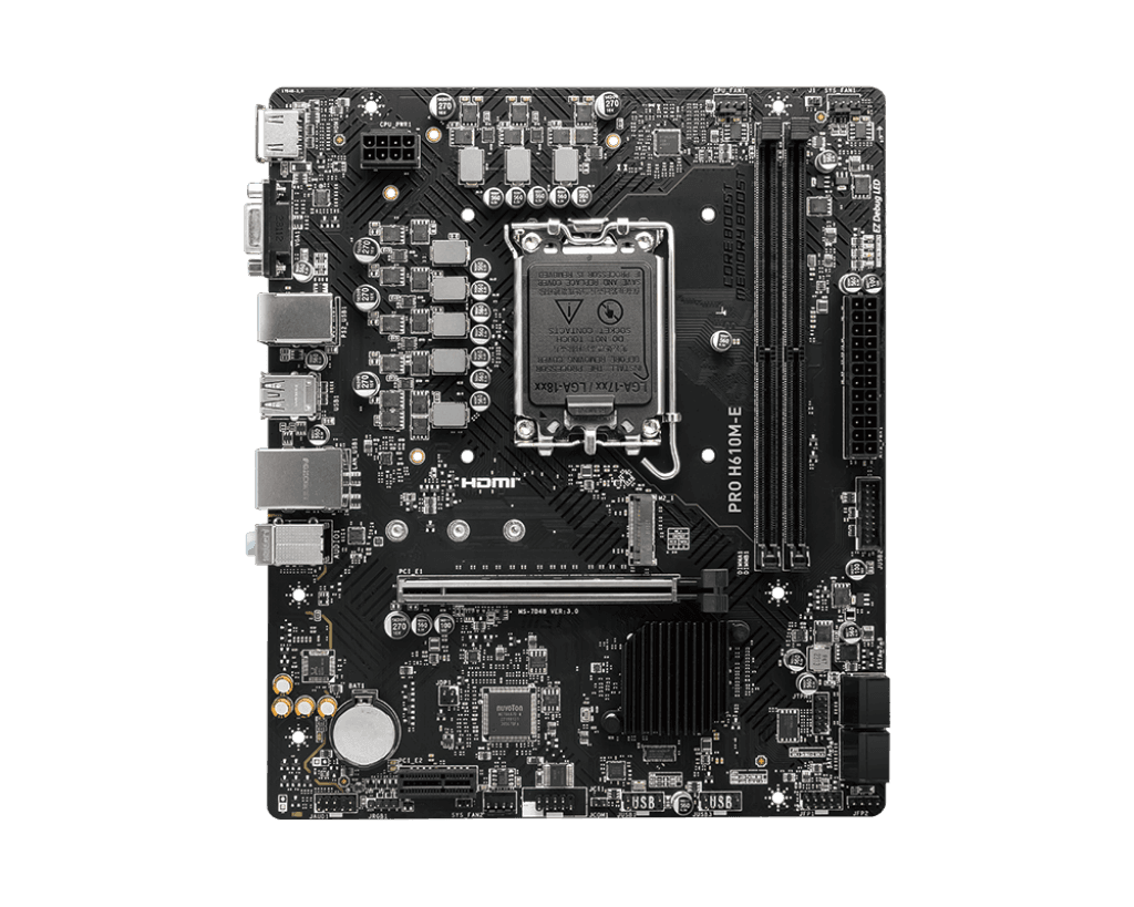 MSI MSI PRO H610M-E DDR5 Micro-ATX Motherboard, LGA 1700 Socket, Intel 12th, 13th & 14th Gen Support, PCIe 4.0 | 911-7D48-075 - product view 2 of 5
