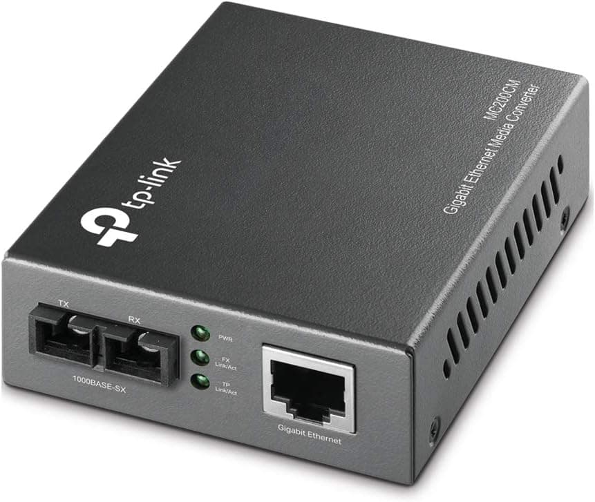 Tp-Link Gigabit Sfp To Rj45 Fiber Media Converter, Fiber To Ethernet Converter 10/100/1000Mbps Rj45 Port To 1000Base-Sx Multi-Mode Fiber (MC200CM) Black