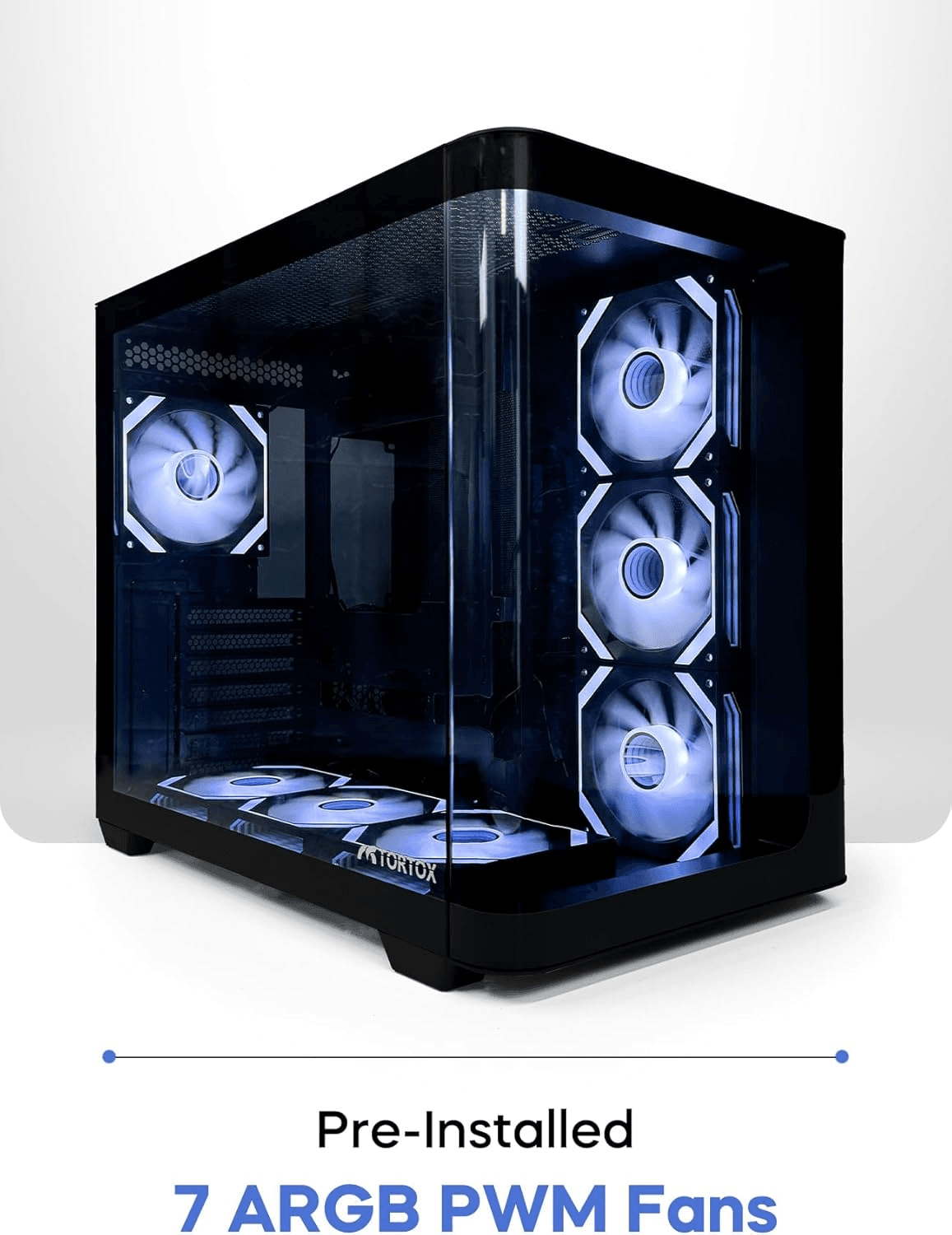 Tortox Curvo Gaming PC Black Case ATX/M-ATX/ITX Gaming PC Case with 7x 120mm ARGB PWM Case Fans, 360MM Radiator Support, Type-C USB Port - product view 2 of 7