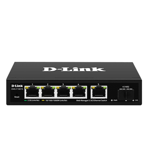 D-Link DMS-F106TS 5 Port Smart Managed Switch, 5-Port 2.5G Multi-Gig + 1-Port 10G SFP+ Uplink, 45Gbps Switching Capacity, QoS & VLAN Support | DMS-F106TS – Buy Online