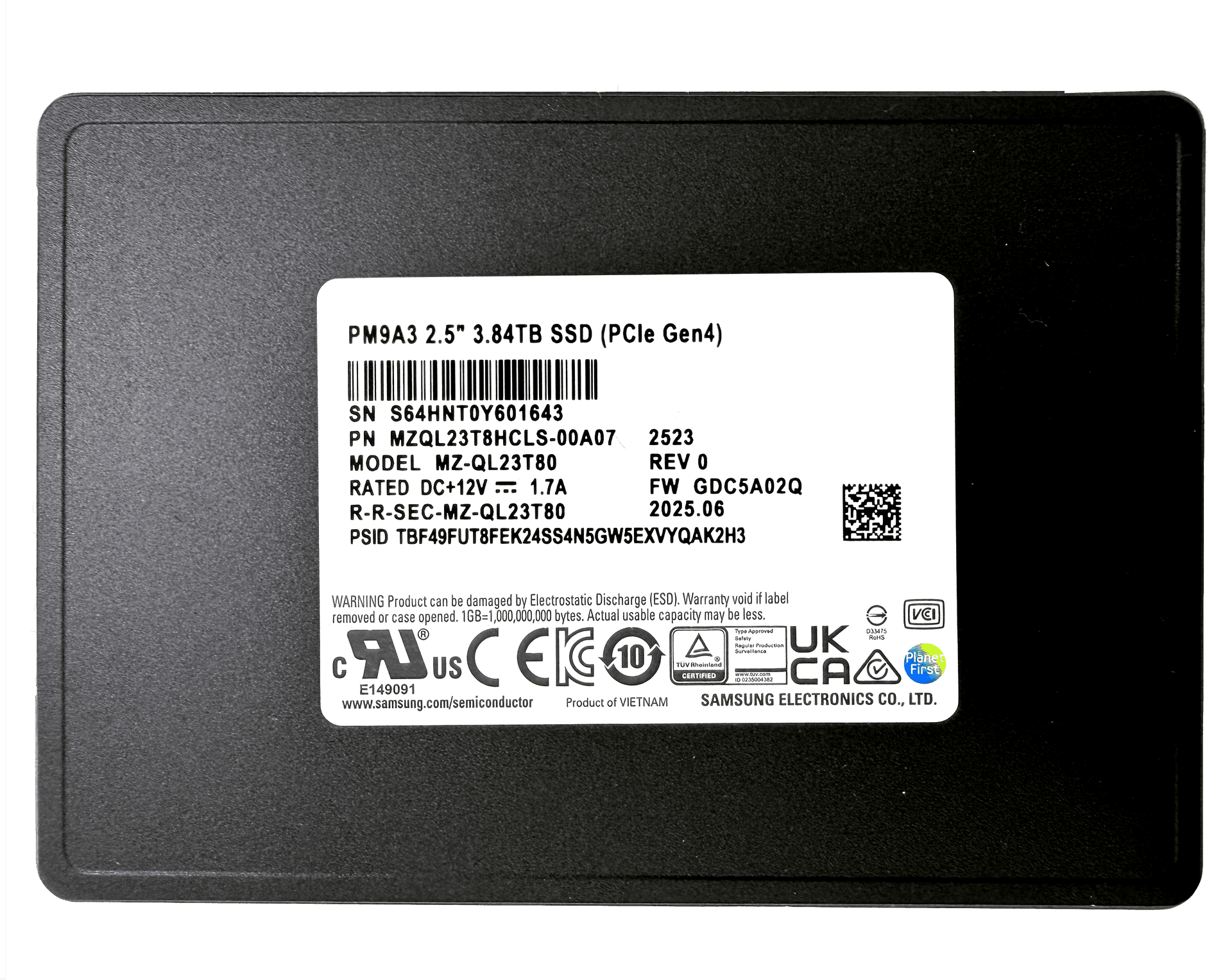 Samsung PM9A3 3.84TB NVMe Data Center SSD, PCIe Gen4 x4, 2.5" 7mm, 6800 MB/s Read, OEM Tray | MZQL23T8HCLS-00A07  (OEM VERSION WITHOUT BOX) – Buy Online
