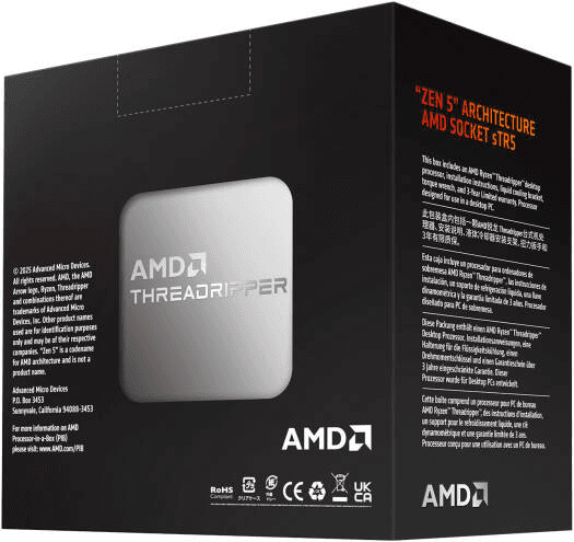 AMD AMD Ryzen Threadripper 9980X Workstation Processor, 64 Cores, 128 Threads, 5.3GHz Max Boost, Zen 5, sTR5 | 100-100001593WOF - product view 2 of 2