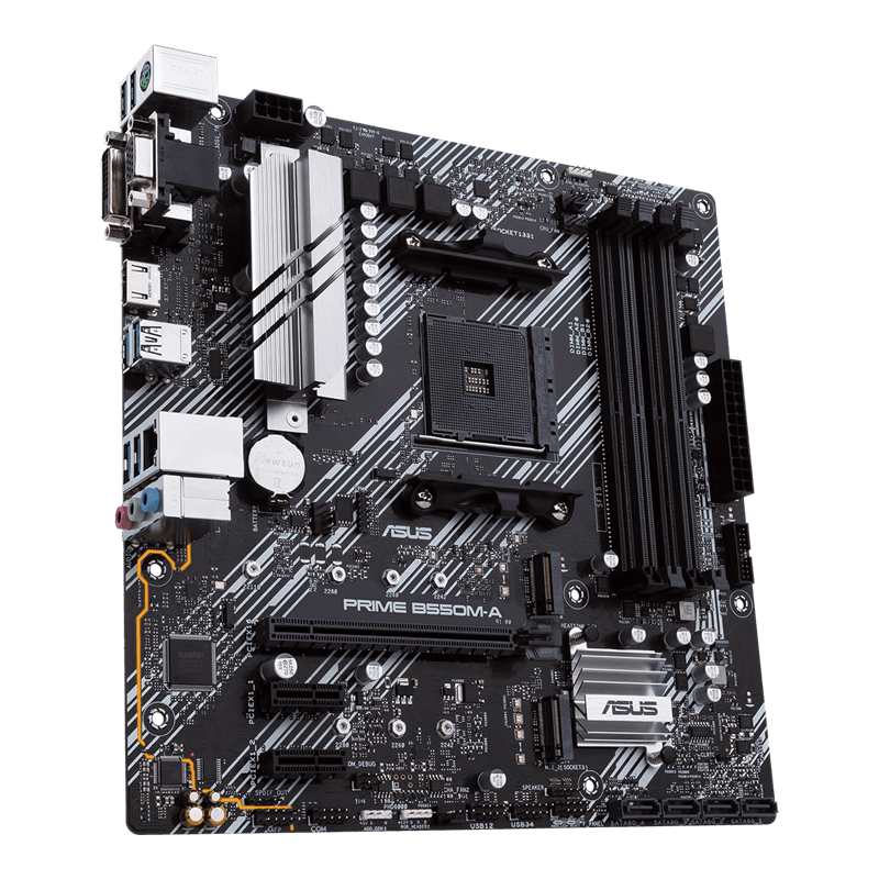 Asus ASUS PRIME B550M-A AMD B550 (Ryzen AM4) micro ATX Motherboard, with dual M.2, PCIe 4.0, 1 Gb Ethernet, HDMI/D-Sub/DVI, SATA 6 Gbps, USB 3.2 Gen 2 Type-A, and Aura Sync RGB headers support |  90MB14I0-M0EAY0 - product view 2 of 7