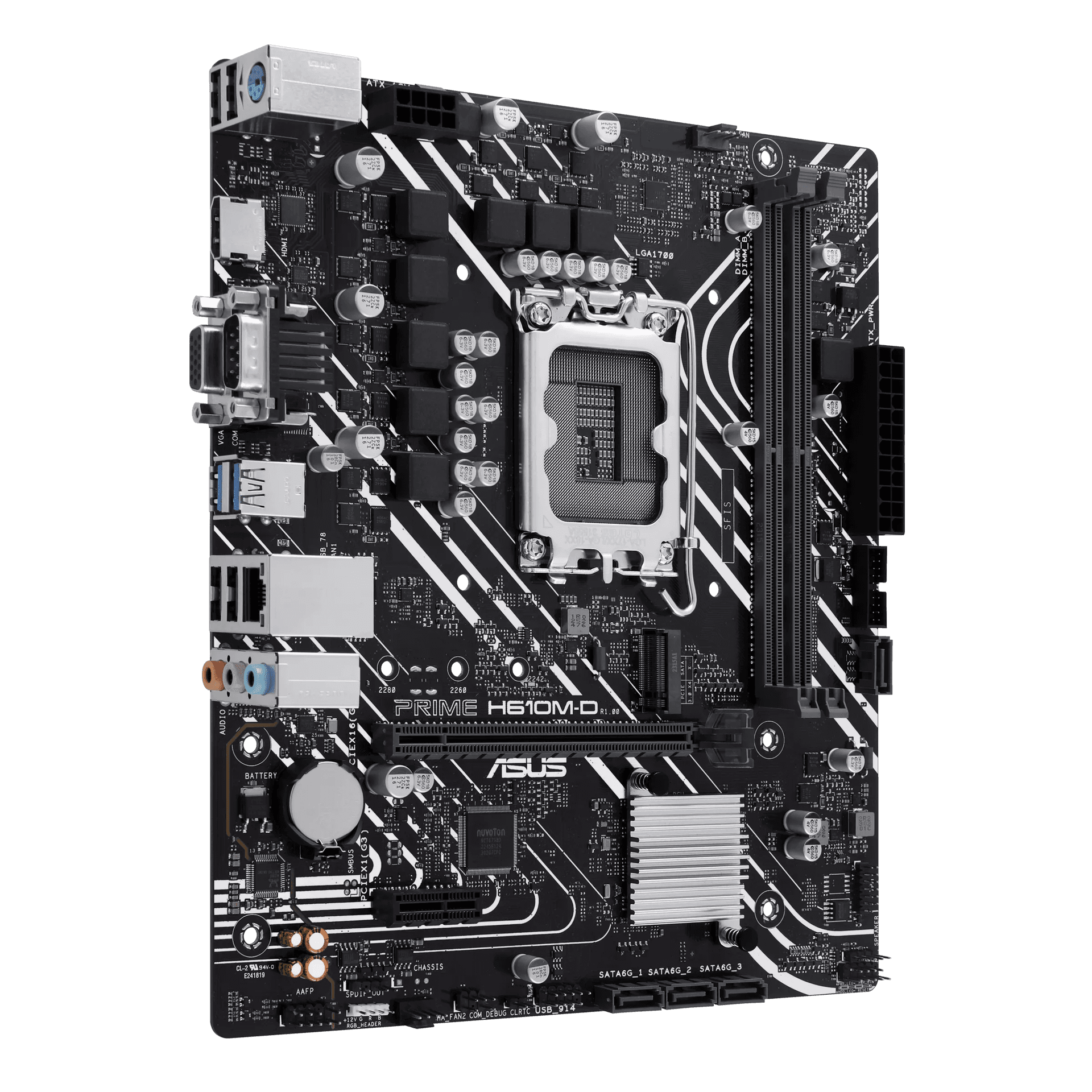 Asus ASUS PRIME H610M-D Intel (LGA 1700) micro-ATX Motherboard, DDR5, PCIe 4.0, M.2 slot, Realtek 1 Gb Ethernet, HDMI, VGA, USB 3.2 Gen 1, SATA 6 Gbps, COM port, RGB header | 90MB1G80-M0EAY0 - product view 3 of 6